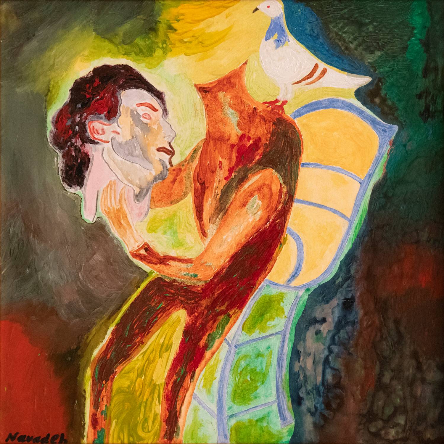 <em>Contemplation</em>, 2021, acrylic and aquarel watercolor on canvas, 50 x 50 cm